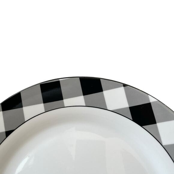 Godinger Black White Checkered Gingham Porcelain Dinner Plates 10.5" Set of 4 - Picture 3 of 13